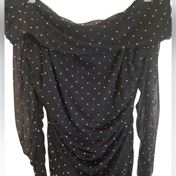 Windsor Aliya Heatstone Ruched Mesh Dress Off The Shoulder Neckline Holiday NYE - Picture 12 of 14